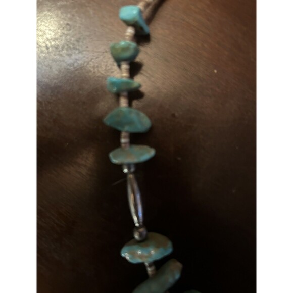VTG Navajo Turquoise Bead Necklace Clam Shell Silver Old Natural Stone 18 Inch - Picture 4 of 6